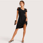Melina | Damen Kurzarm Kleid Mit Spitzeneinsätzen