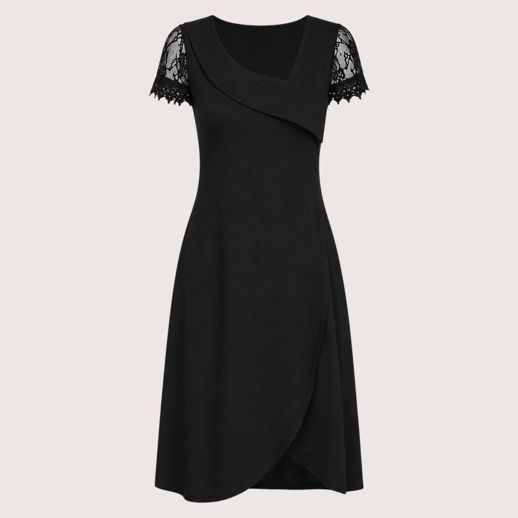 Melina | Damen Kurzarm Kleid Mit Spitzeneinsätzen