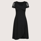 Melina | Damen Kurzarm Kleid Mit Spitzeneinsätzen