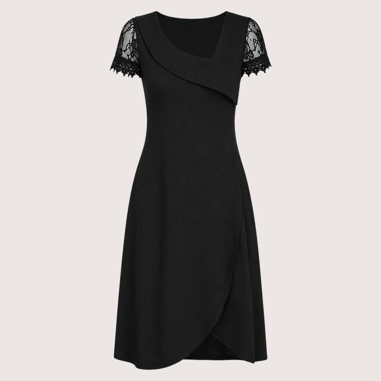Melina | Damen Kurzarm Kleid Mit Spitzeneinsätzen