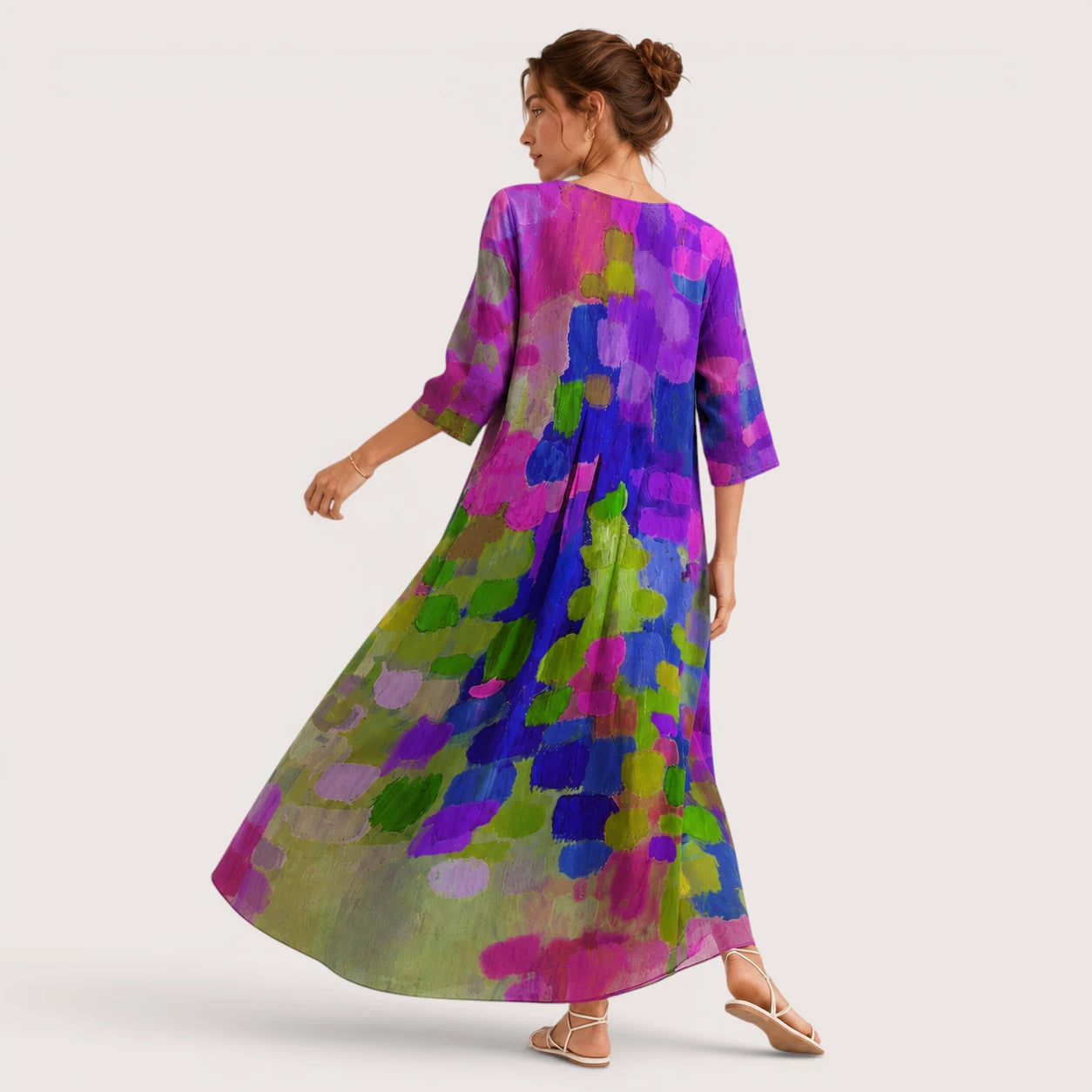 Raelynn | Damen Langes Kleid Mit Floral Print Und Rundhalsausschnitt