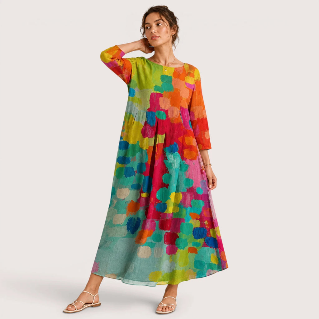 Raelynn | Damen Langes Kleid Mit Floral Print Und Rundhalsausschnitt