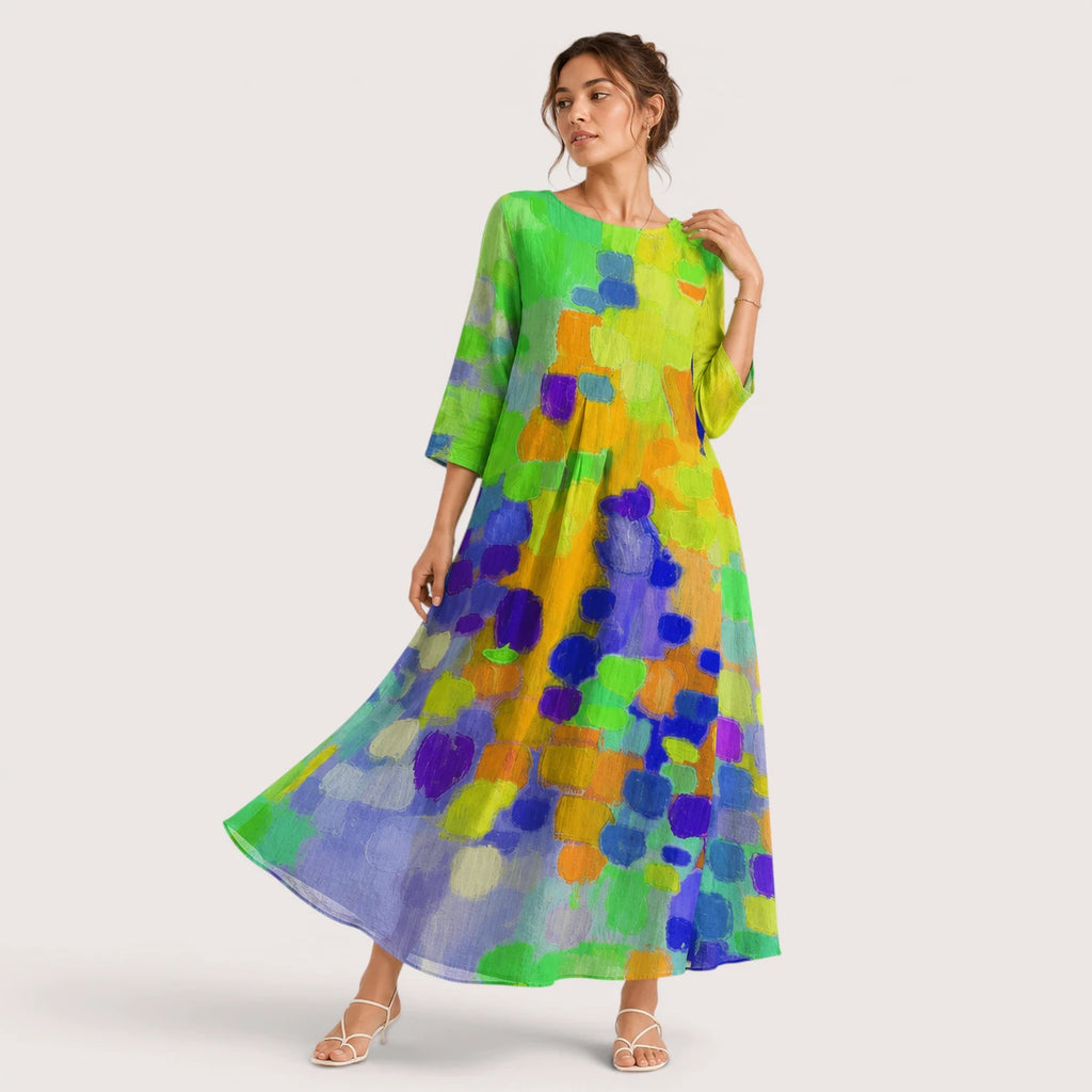 Raelynn | Damen Langes Kleid Mit Floral Print Und Rundhalsausschnitt
