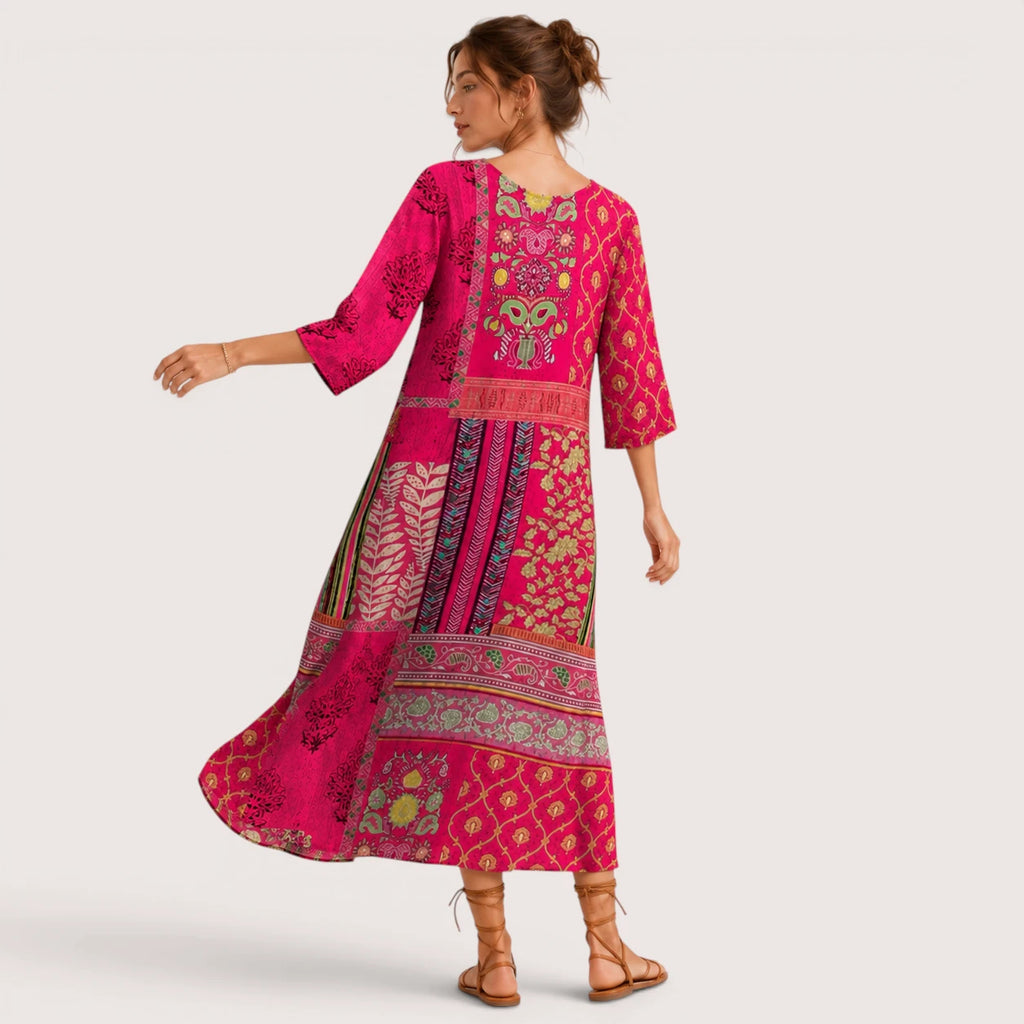 Kenzie | Damen Maxi Kleid Mit Ethnischem Boho Print