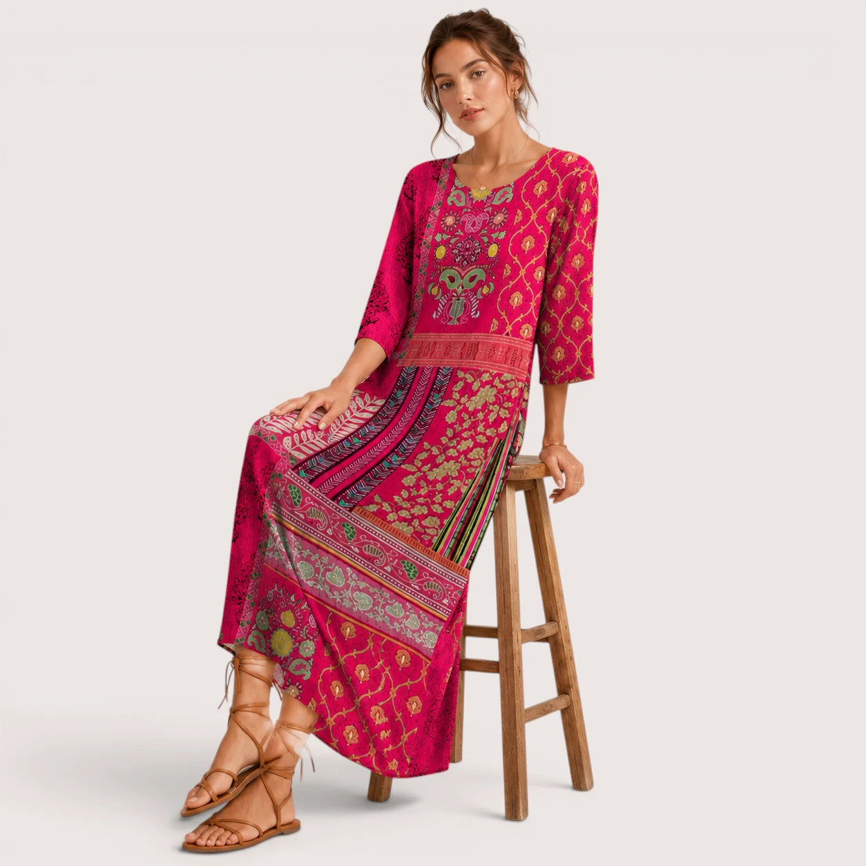 Kenzie | Damen Maxi Kleid Mit Ethnischem Boho Print