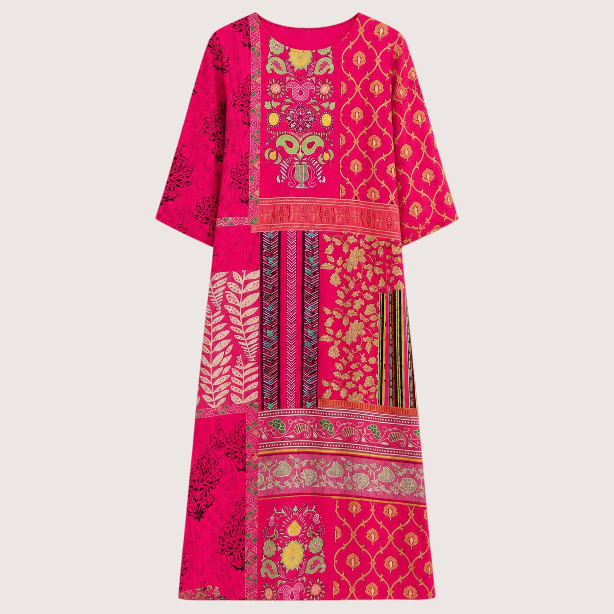 Kenzie | Damen Maxi Kleid Mit Ethnischem Boho Print