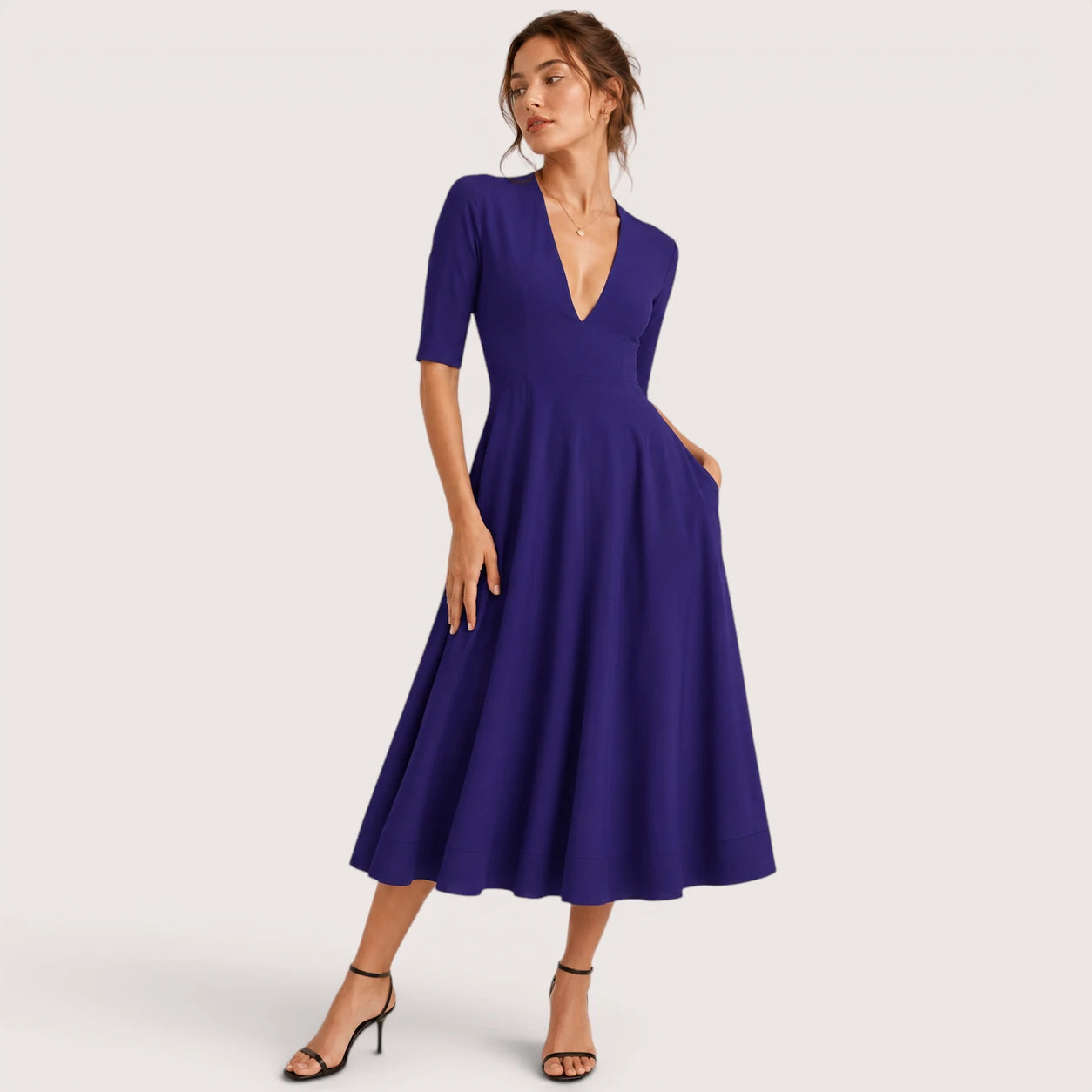 Ivanna | Damen V-Ausschnitt Midikleid Mit A-Linien Silhouette