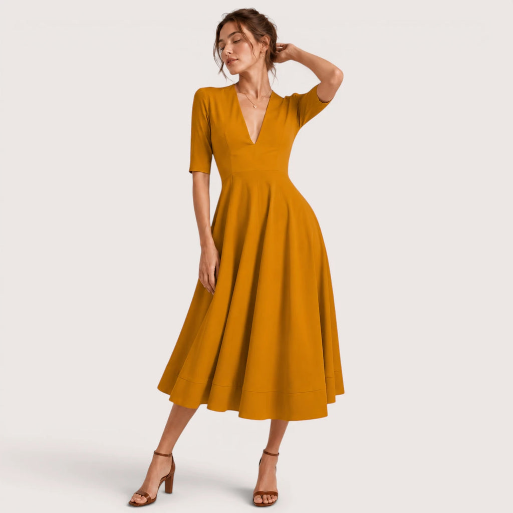 Ivanna | Damen V-Ausschnitt Midikleid Mit A-Linien Silhouette