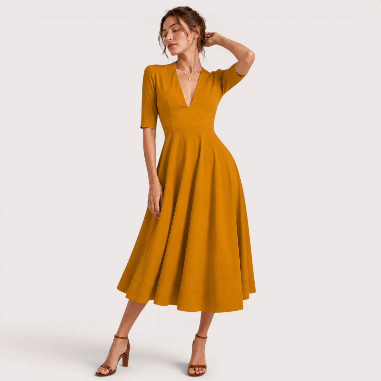 Ivanna | Damen V-Ausschnitt Midikleid Mit A-Linien Silhouette