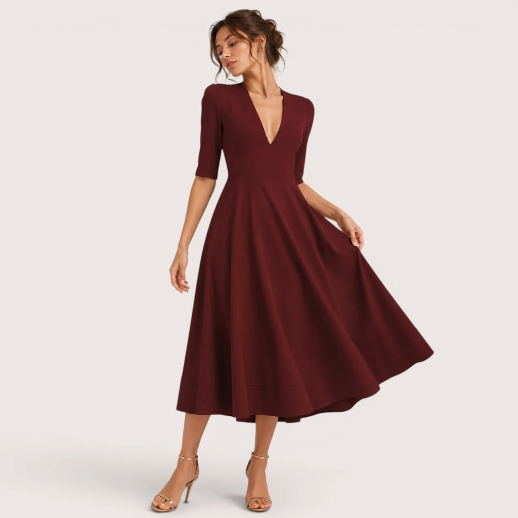 Ivanna | Damen V-Ausschnitt Midikleid Mit A-Linien Silhouette