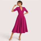Ivanna | Damen V-Ausschnitt Midikleid Mit A-Linien Silhouette