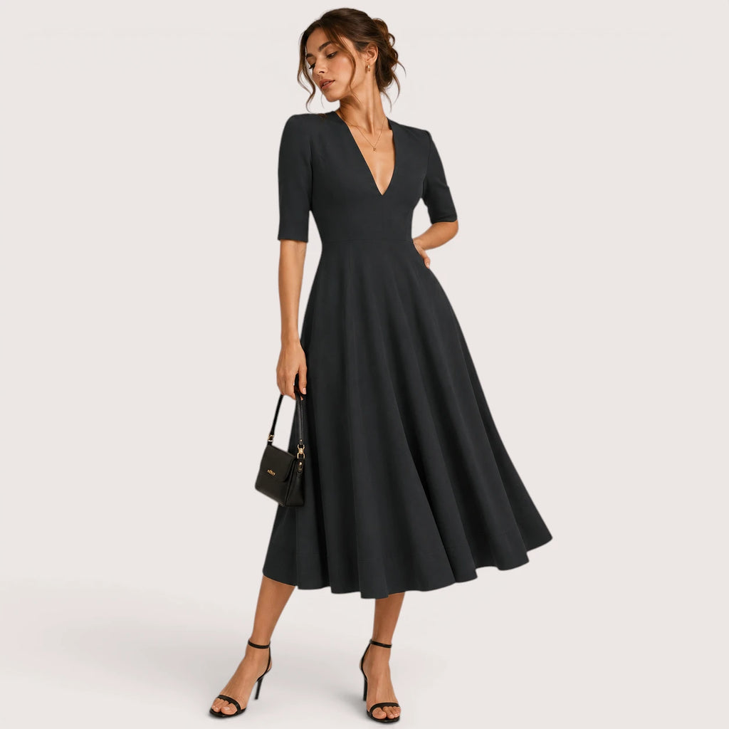 Ivanna | Damen V-Ausschnitt Midikleid Mit A-Linien Silhouette