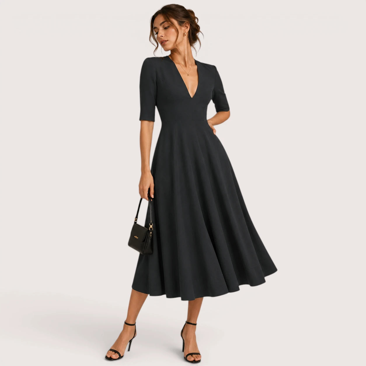 Ivanna | Damen V-Ausschnitt Midikleid Mit A-Linien Silhouette