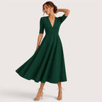 Ivanna | Damen V-Ausschnitt Midikleid Mit A-Linien Silhouette