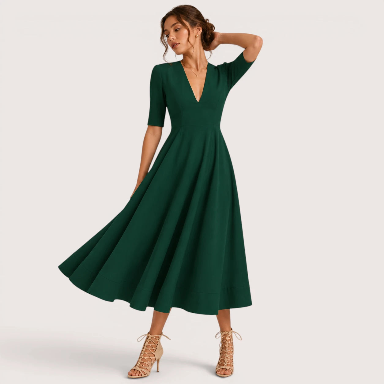 Ivanna | Damen V-Ausschnitt Midikleid Mit A-Linien Silhouette