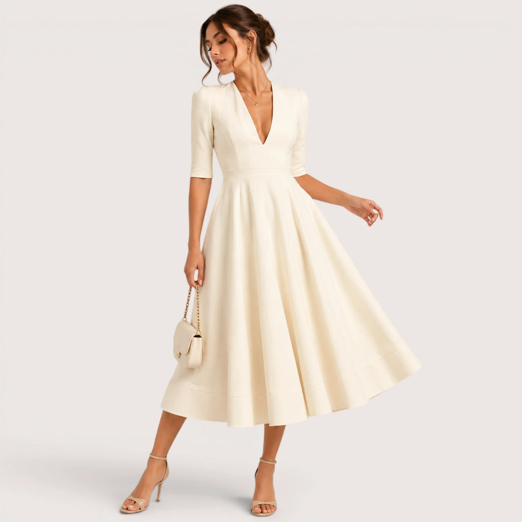 Ivanna | Damen V-Ausschnitt Midikleid Mit A-Linien Silhouette