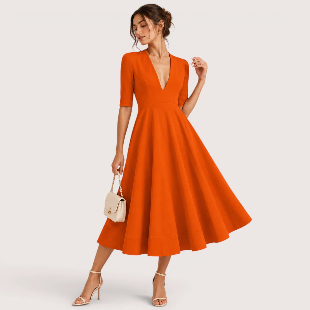 Ivanna | Damen V-Ausschnitt Midikleid Mit A-Linien Silhouette