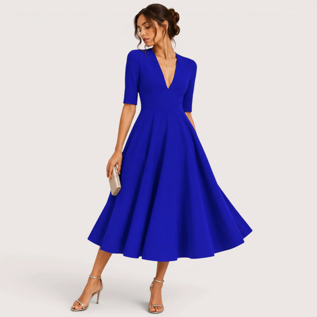 Ivanna | Damen V-Ausschnitt Midikleid Mit A-Linien Silhouette