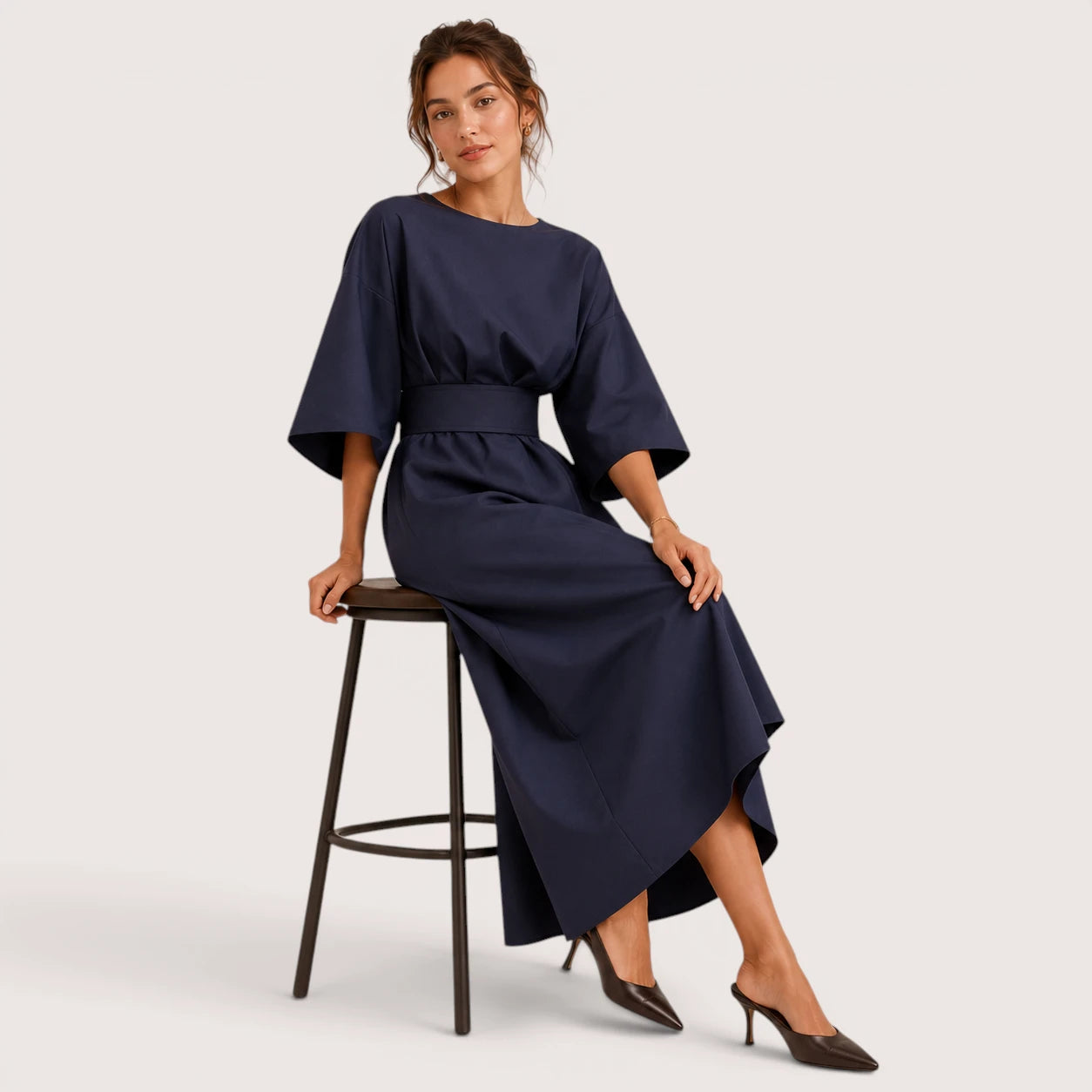 Alina | Damen Midikleid Mit Laternenärmeln