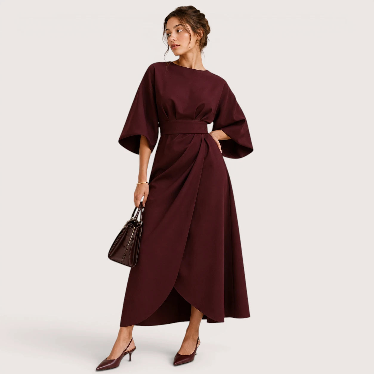 Alina | Damen Midikleid Mit Laternenärmeln