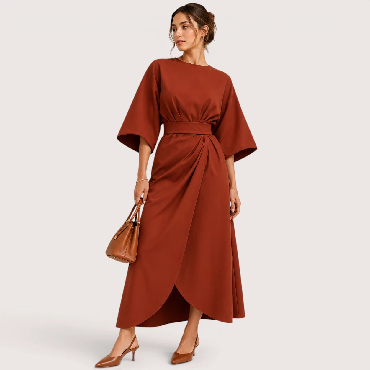 Alina | Damen Midikleid Mit Laternenärmeln