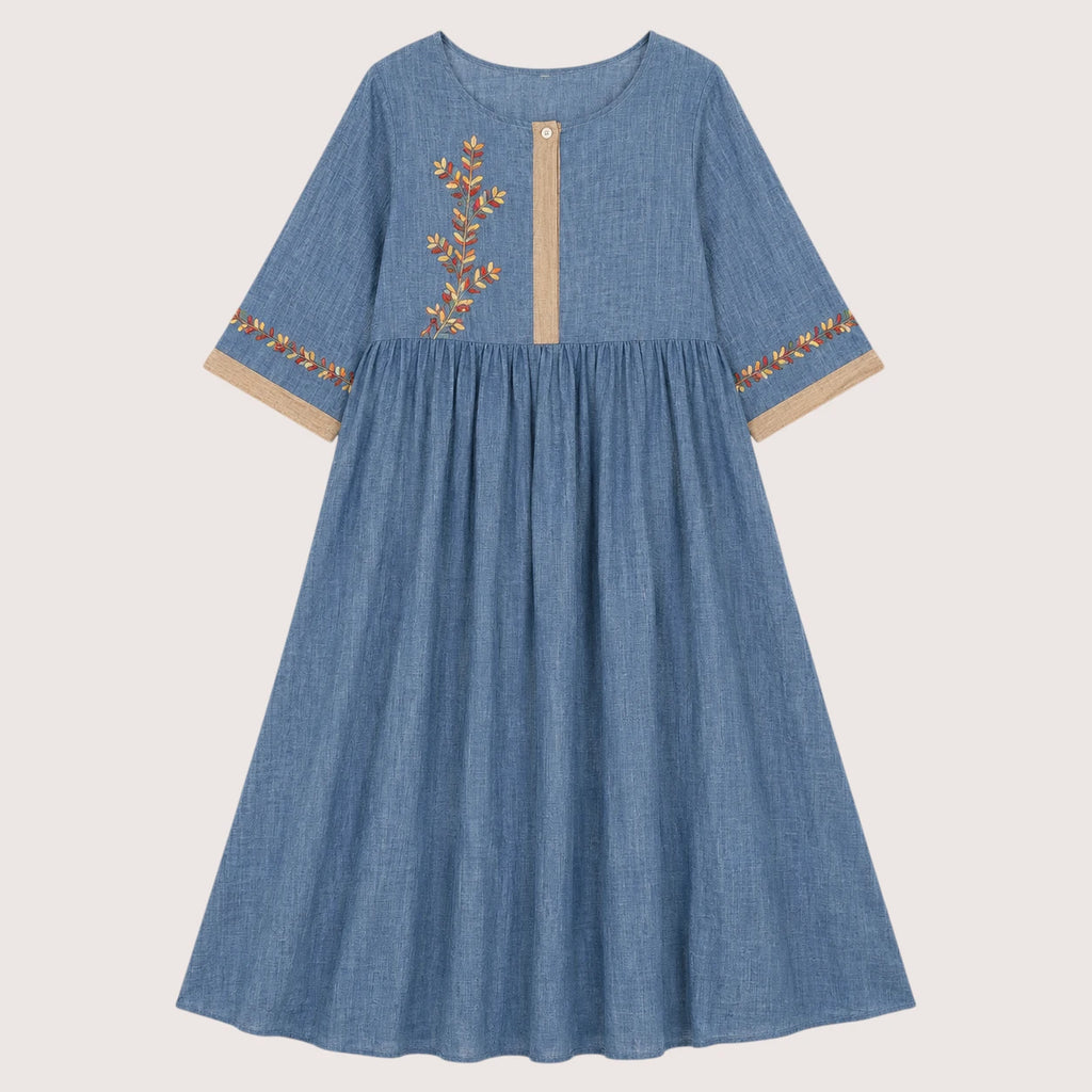 Colette | Damen Besticktes Leinen Midikleid