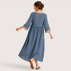 Colette | Damen Besticktes Leinen Midikleid