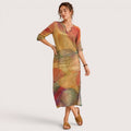 Alana | Damen Leinen Kleid Mit V-Ausschnitt Und Dreiviertelärmeln