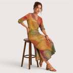Alana | Damen Leinen Kleid Mit V-Ausschnitt Und Dreiviertelärmeln