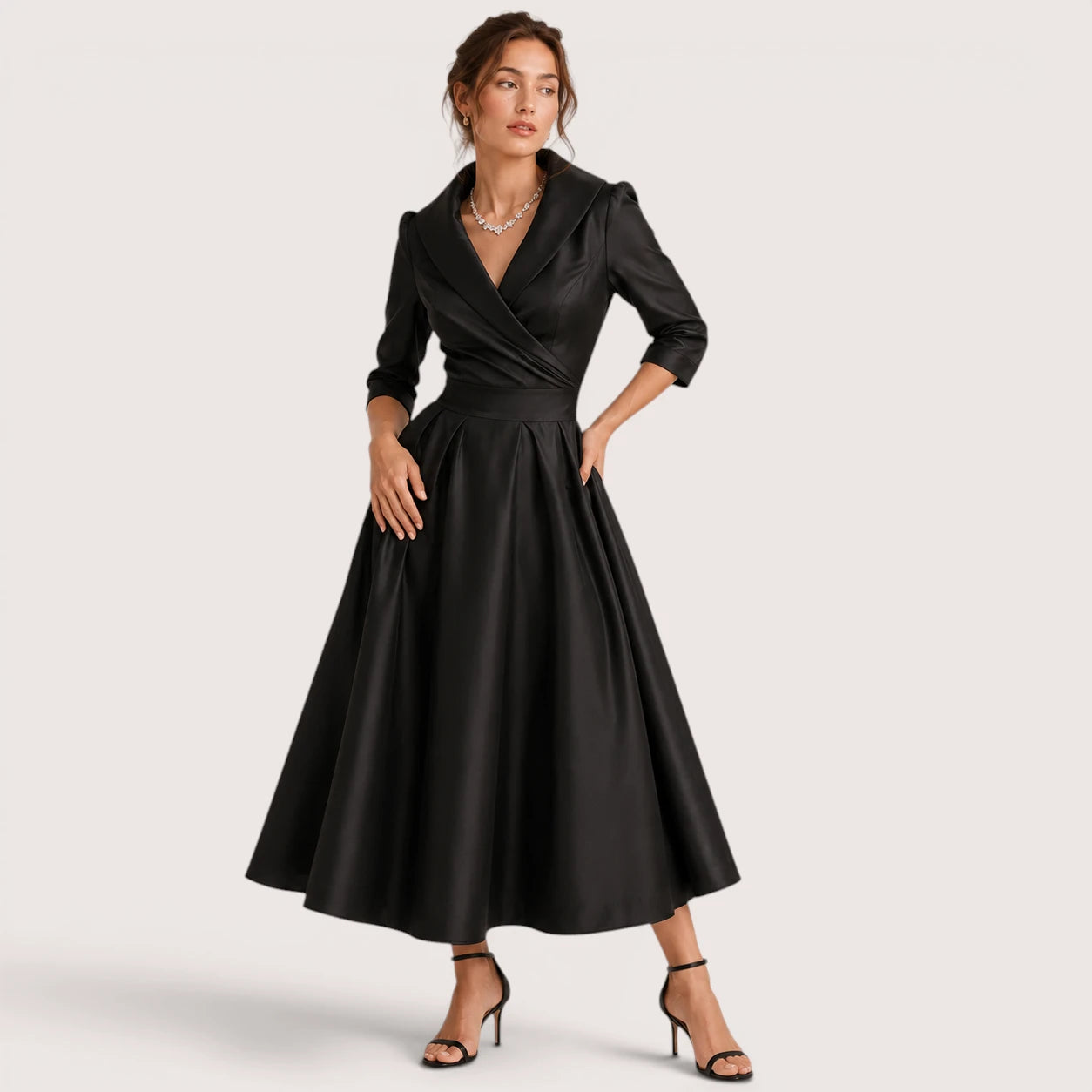 Vivica | Damen Abend Midikleid Mit Wickelkragen