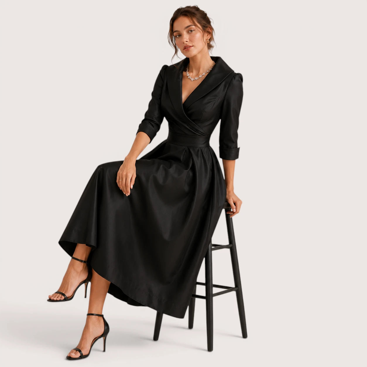 Vivica | Damen Abend Midikleid Mit Wickelkragen