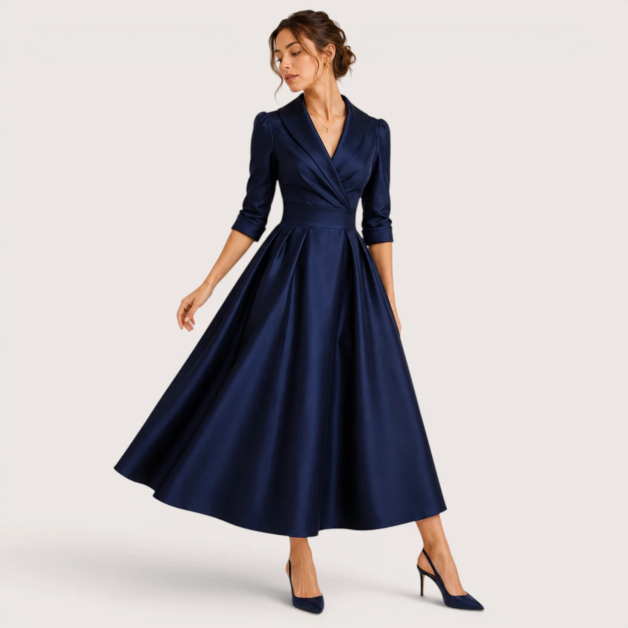 Vivica | Damen Abend Midikleid Mit Wickelkragen