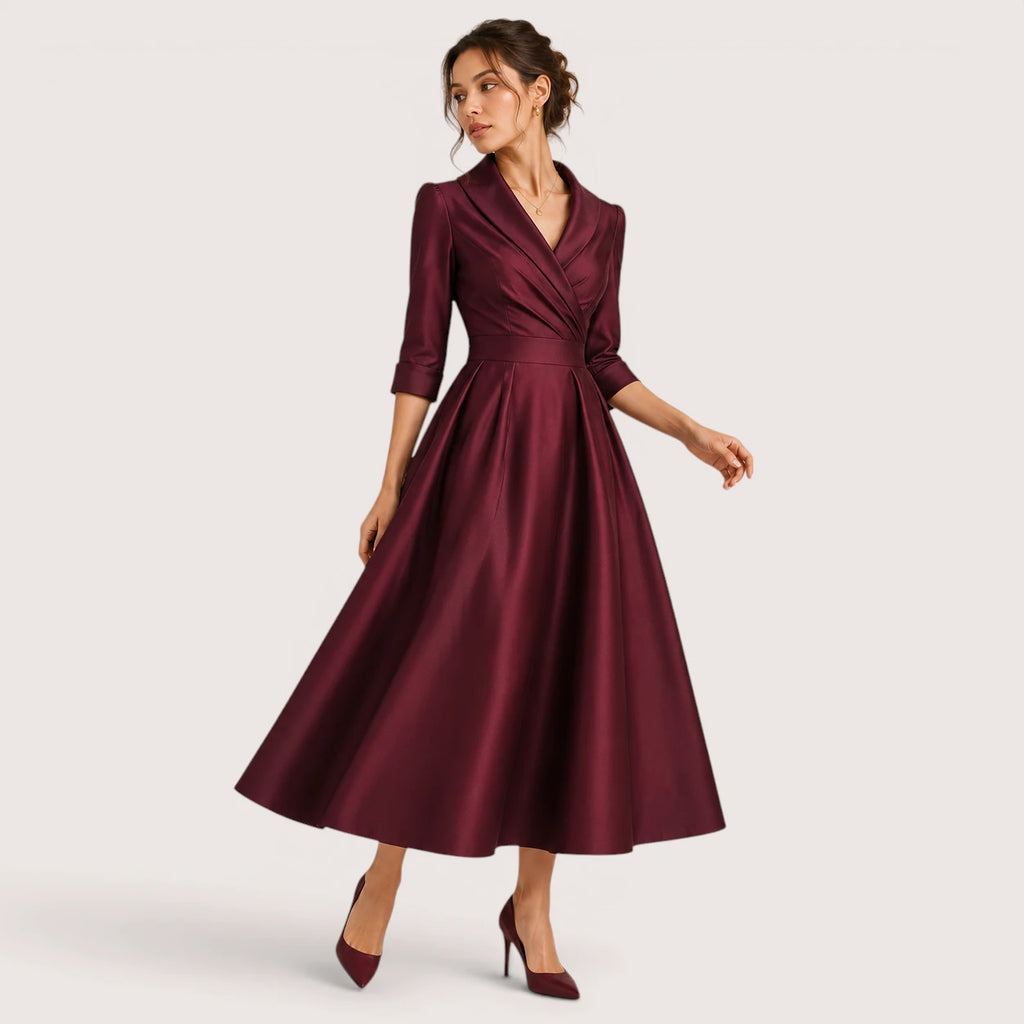 Vivica | Damen Abend Midikleid Mit Wickelkragen