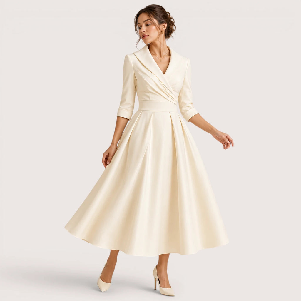 Vivica | Damen Abend Midikleid Mit Wickelkragen