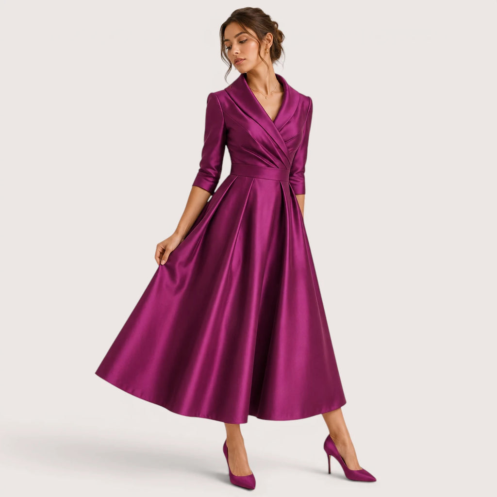 Vivica | Damen Abend Midikleid Mit Wickelkragen