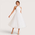 Carmen | Damen Neckholder Tüll Midikleid Mit Ausgestelltem Rock
