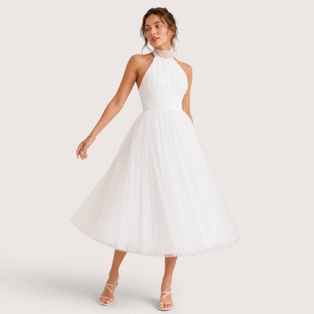 Carmen | Damen Neckholder Tüll Midikleid Mit Ausgestelltem Rock