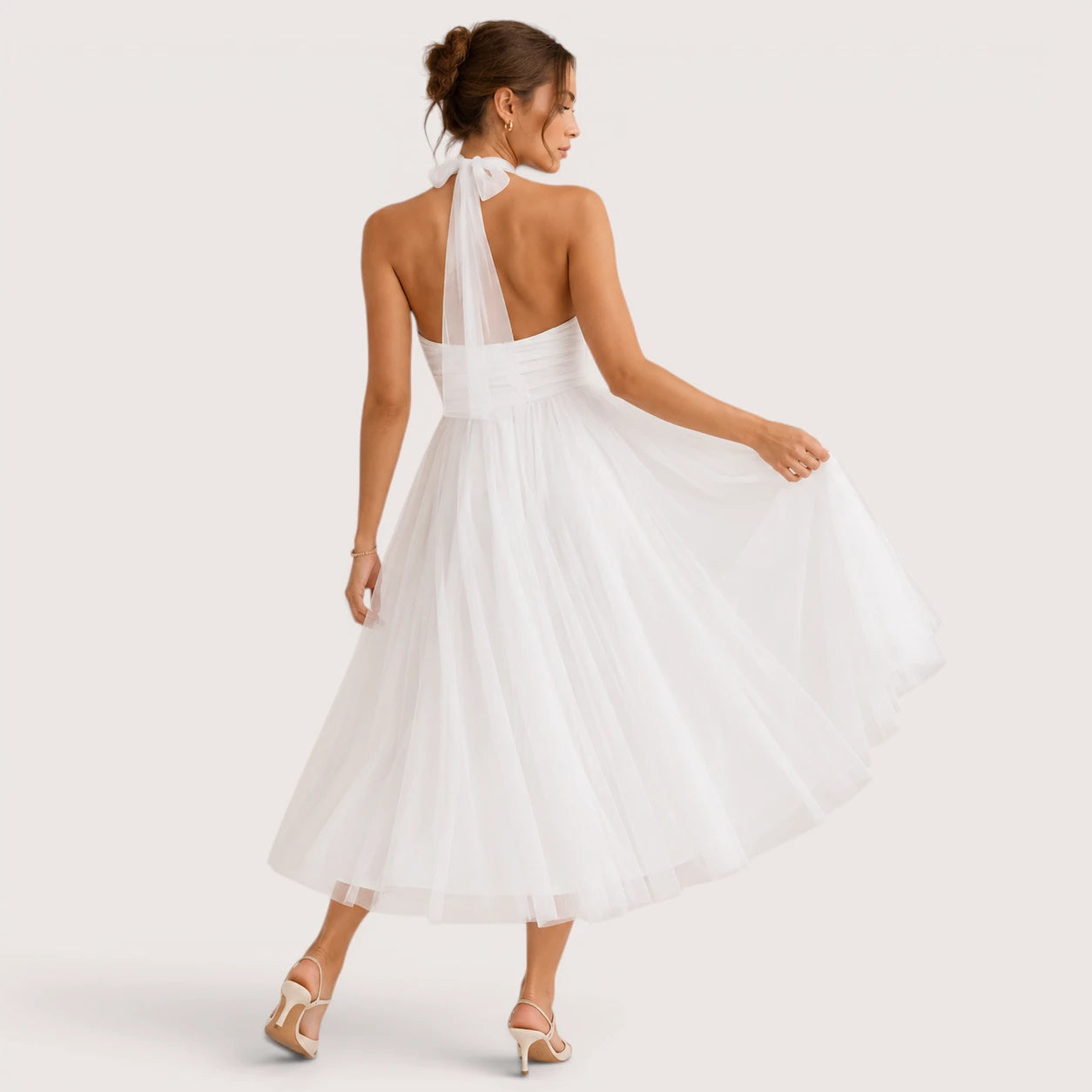 Carmen | Damen Neckholder Tüll Midikleid Mit Ausgestelltem Rock