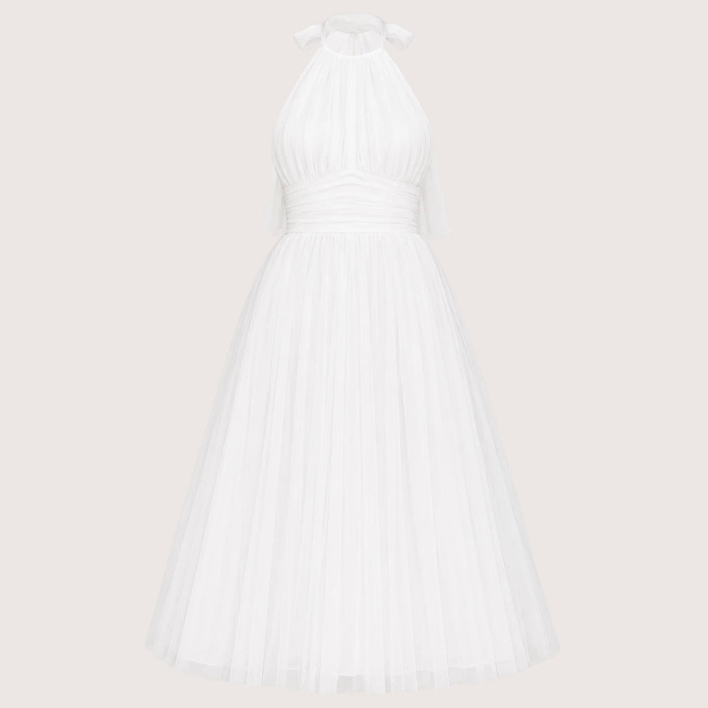 Carmen | Damen Neckholder Tüll Midikleid Mit Ausgestelltem Rock