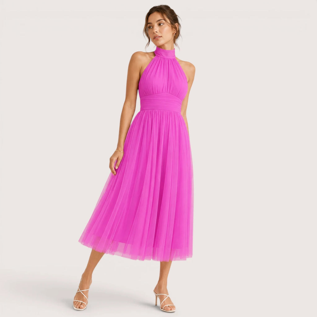 Carmen | Damen Neckholder Tüll Midikleid Mit Ausgestelltem Rock