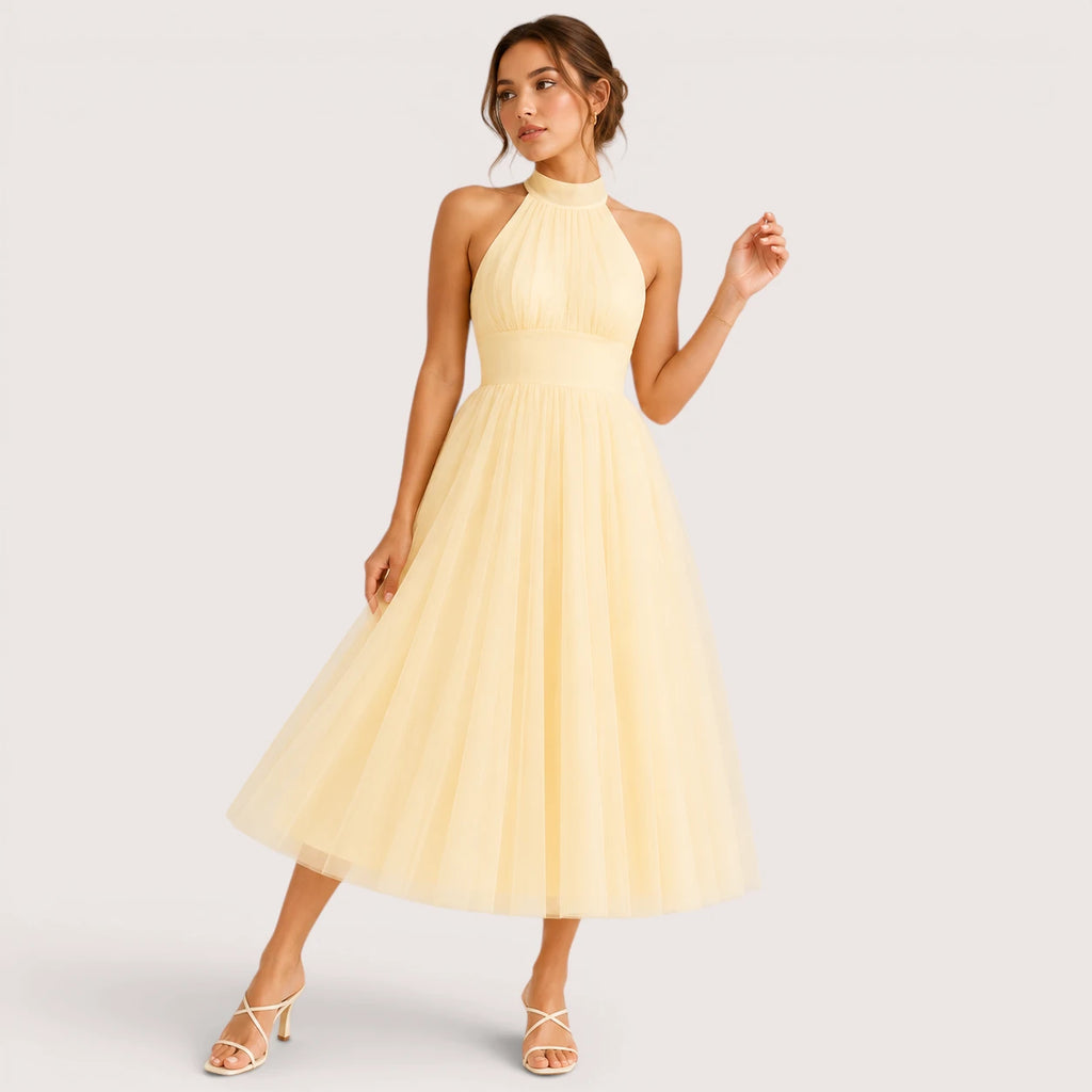 Carmen | Damen Neckholder Tüll Midikleid Mit Ausgestelltem Rock