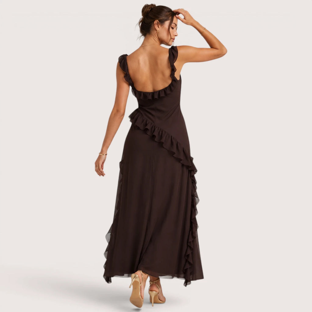 Annalisa | Damen Maxi Ballkleid Mit Rüschen Und Schlitz