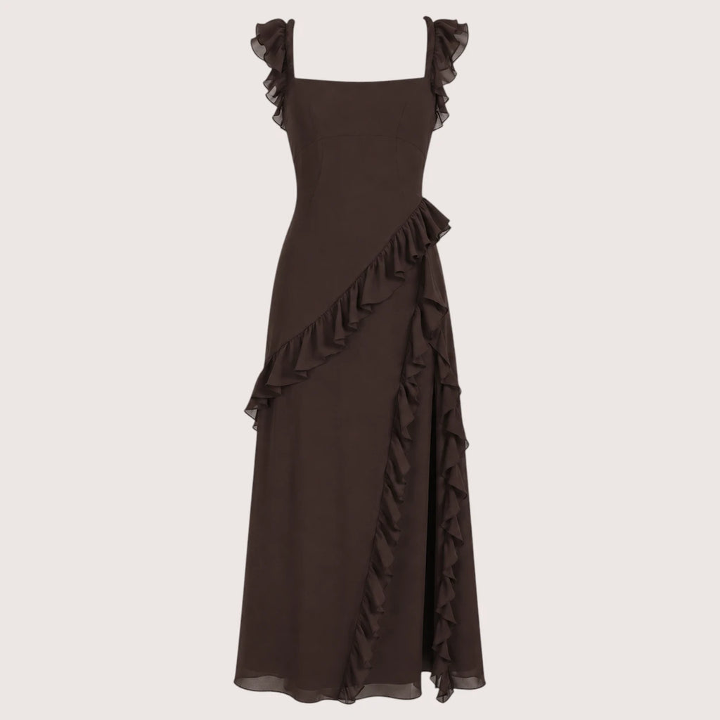 Annalisa | Damen Maxi Ballkleid Mit Rüschen Und Schlitz