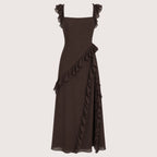 Annalisa | Damen Maxi Ballkleid Mit Rüschen Und Schlitz