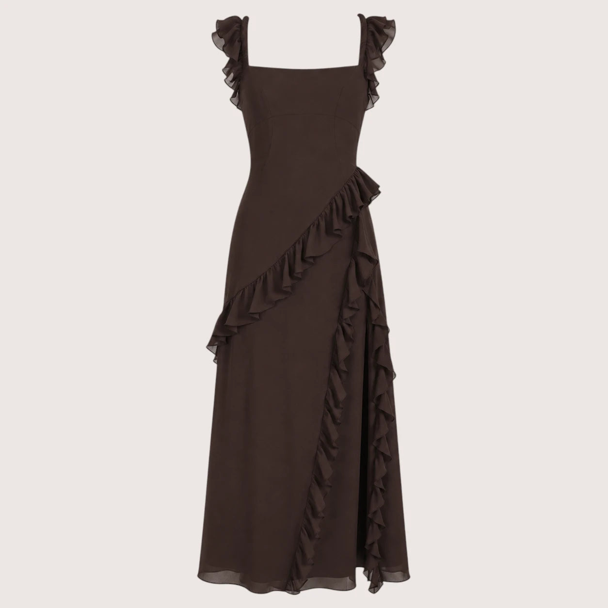 Annalisa | Damen Maxi Ballkleid Mit Rüschen Und Schlitz
