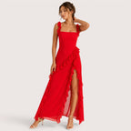 Annalisa | Damen Maxi Ballkleid Mit Rüschen Und Schlitz