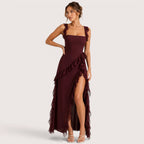 Annalisa | Damen Maxi Ballkleid Mit Rüschen Und Schlitz