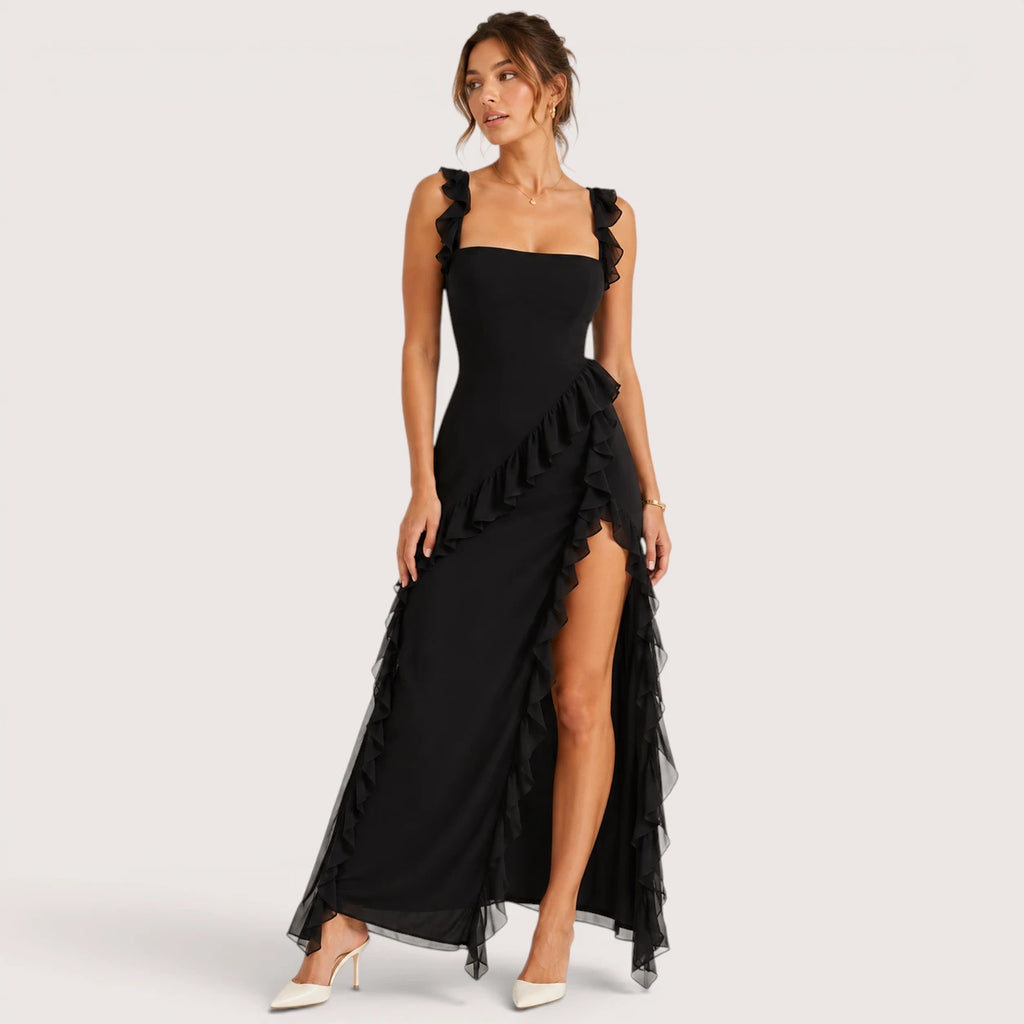 Annalisa | Damen Maxi Ballkleid Mit Rüschen Und Schlitz