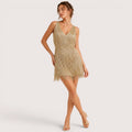 Monica | Damen Mini Partykleid Mit V-Ausschnitt Und Fransen