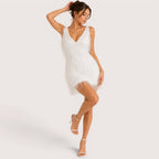 Monica | Damen Mini Partykleid Mit V-Ausschnitt Und Fransen